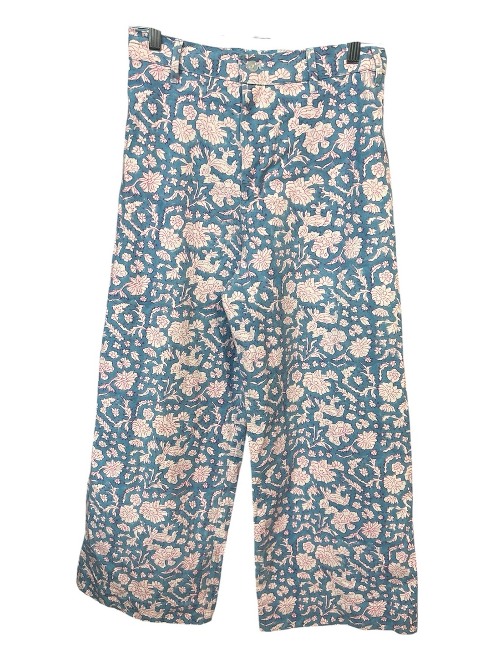 SZ Blockprints Women's Disco Blue White Floral Wide-Leg Cropped Pants Size M